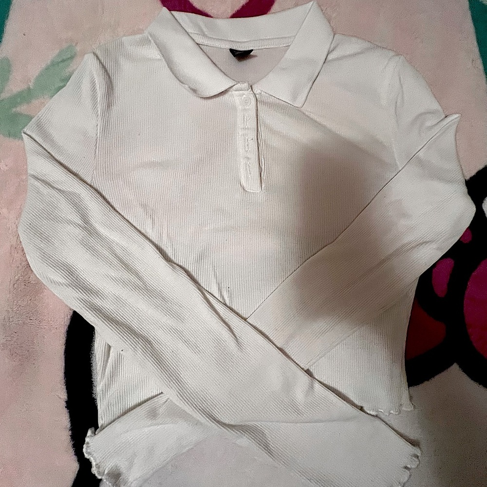 lettuce trim rib-knit polo shirt